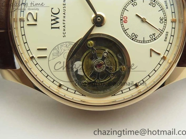MIROTIME 0501 Portuguese Tourbillon IW5463 RG ZF Best Edition White Dial on Brown Leather Strap Stylish 7174
